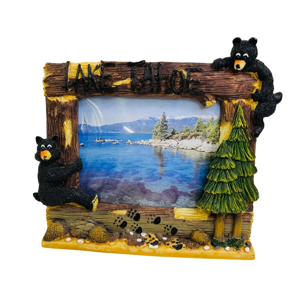 Lake Tahoe 3D Black Bear Rustic Log Resin Picture Frame Souvenir Cabin Decor 4x6